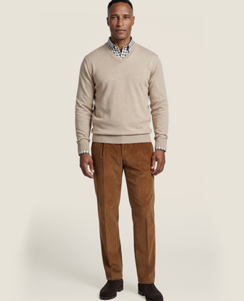 Pullover merino wool v-neck | Beige