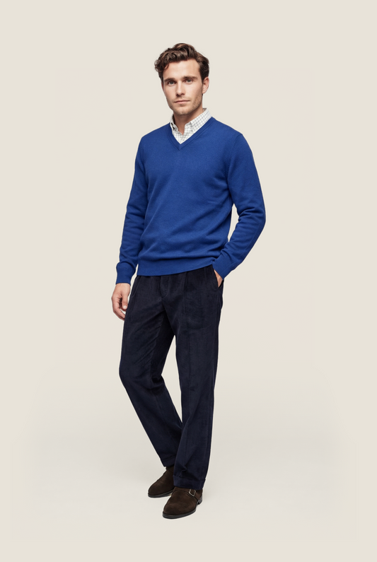 Pullover merino wool v-neck | Cobalt