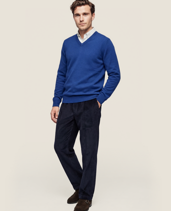 Pullover merino wool v-neck | Cobalt
