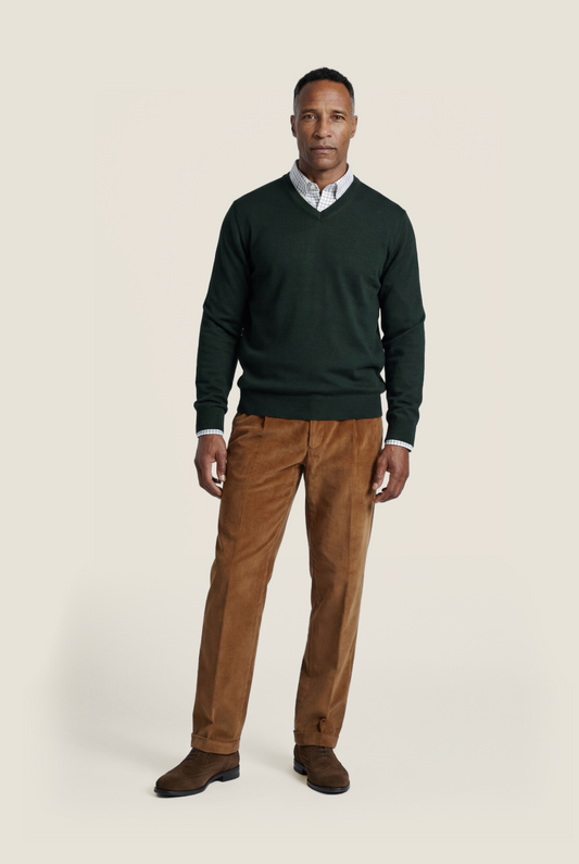 Merino wool v-neck sweater | Green