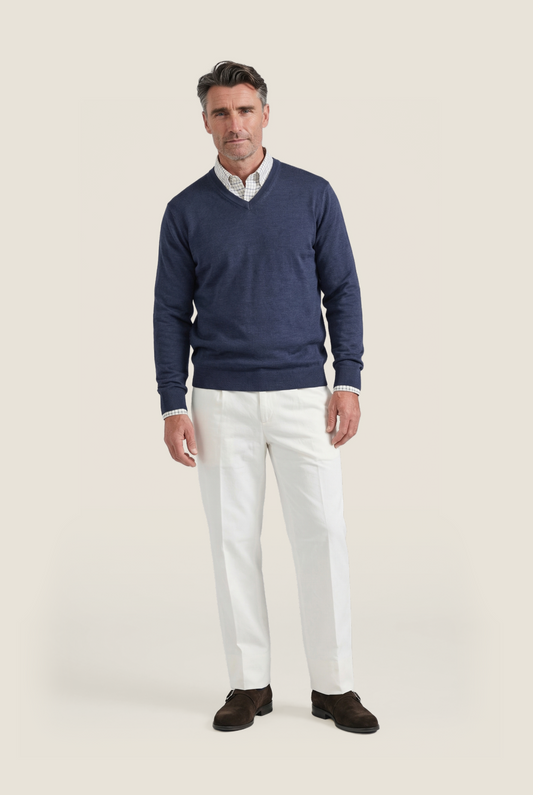 Pullover merino wool v-neck | Light Indigo