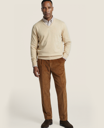 Pullover V-Neck Cotton/Cashmere | Beige