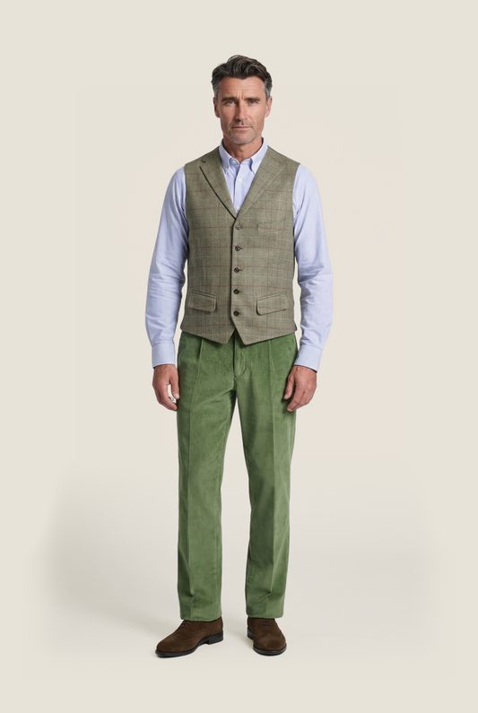 Gilet Zijde | Groen Bruine ruit