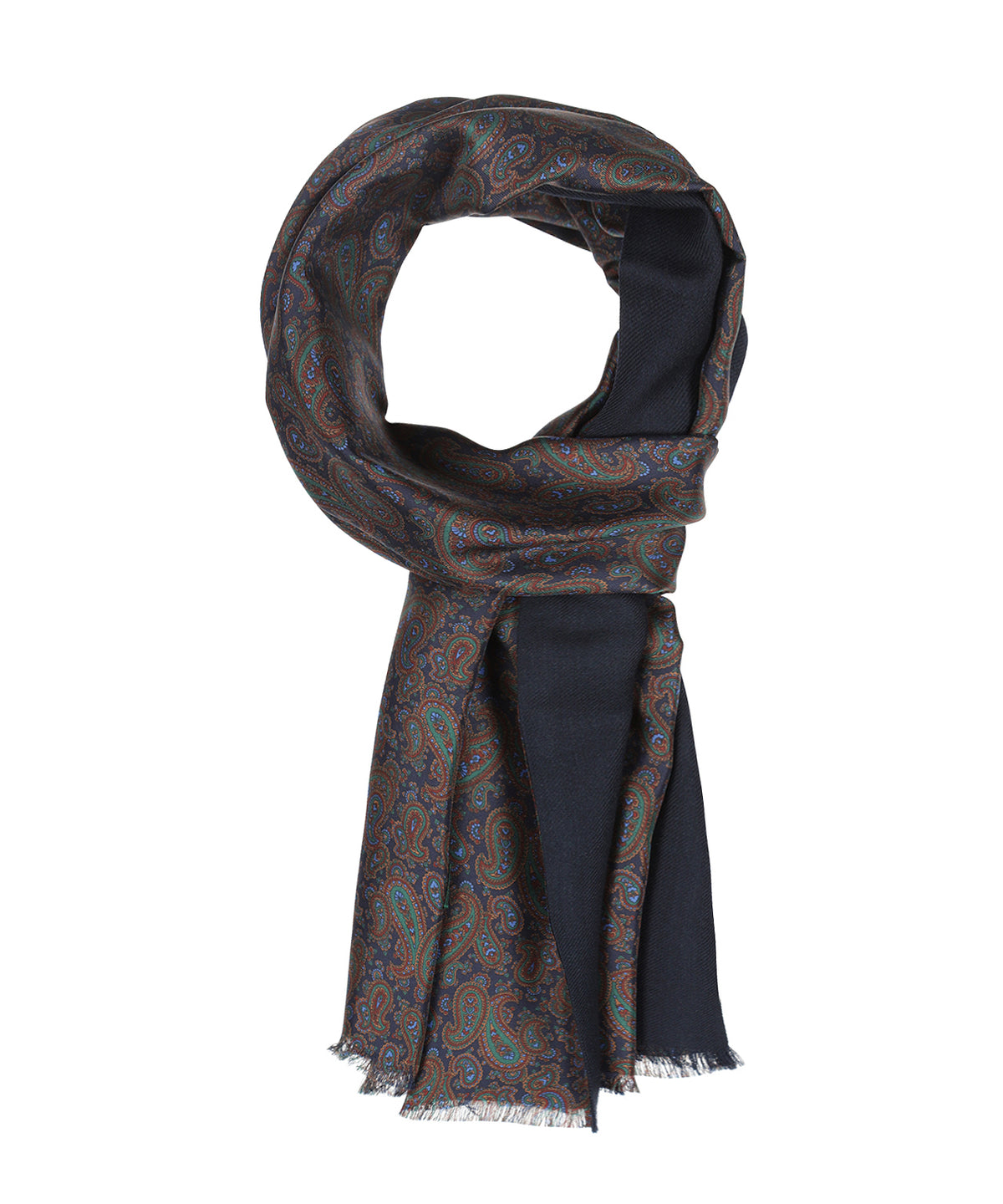 Zijden Wollen Sjaal | Navy Paisley Klein