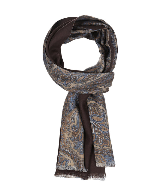 Zijden Wollen Sjaal | Lichtbruin Paisley Groot