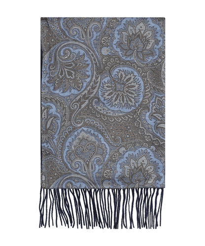 Zijden Cashmere Sjaal | Lichtblauw Paisley Navy Effen