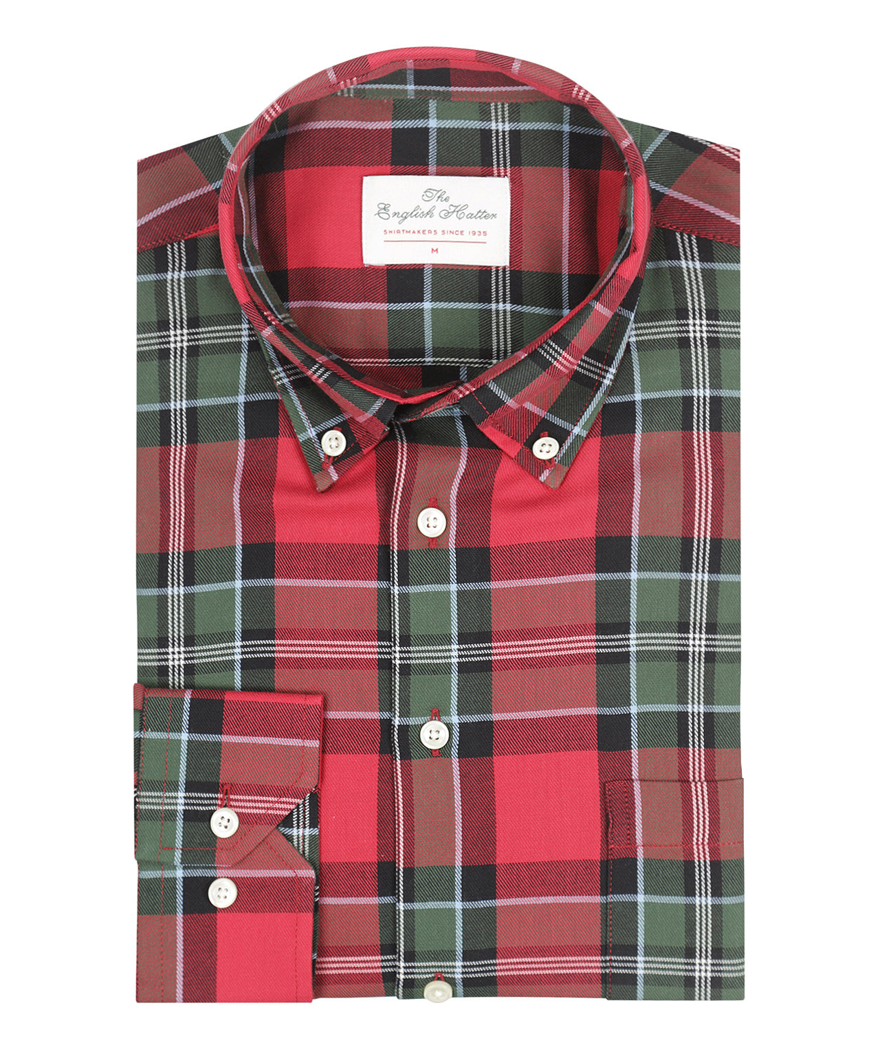 Brushed Cotton Shirt Button Down | Rood Groen Ruit Groot
