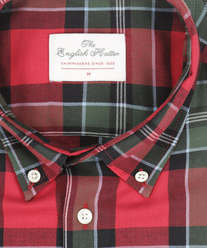 Brushed Cotton Shirt Button Down | Rood Groen Ruit Groot