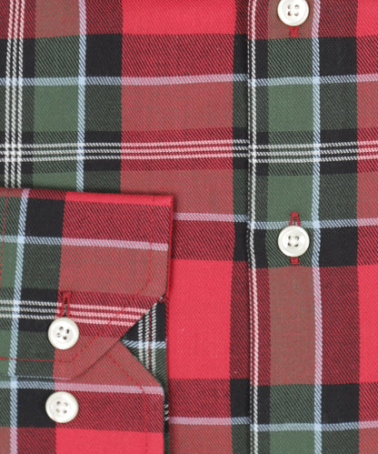 Brushed Cotton Shirt Button Down | Rood Groen Ruit Groot
