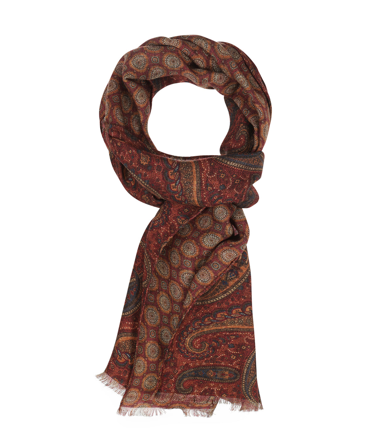 Sjaal 100%Wol | Rood Oranje Paisley Print