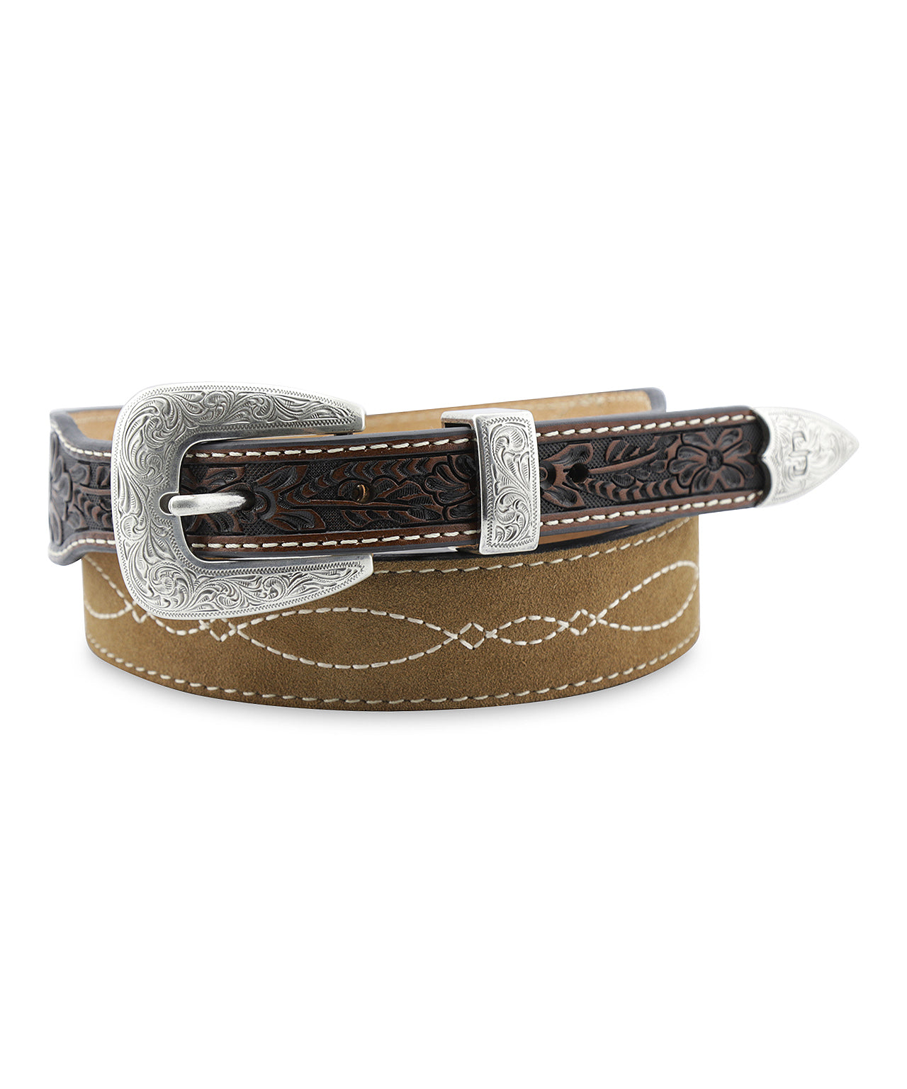 Tooled Tapered leren riem | Bruin
