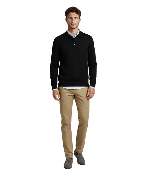 Pullover polo merino wool | Black
