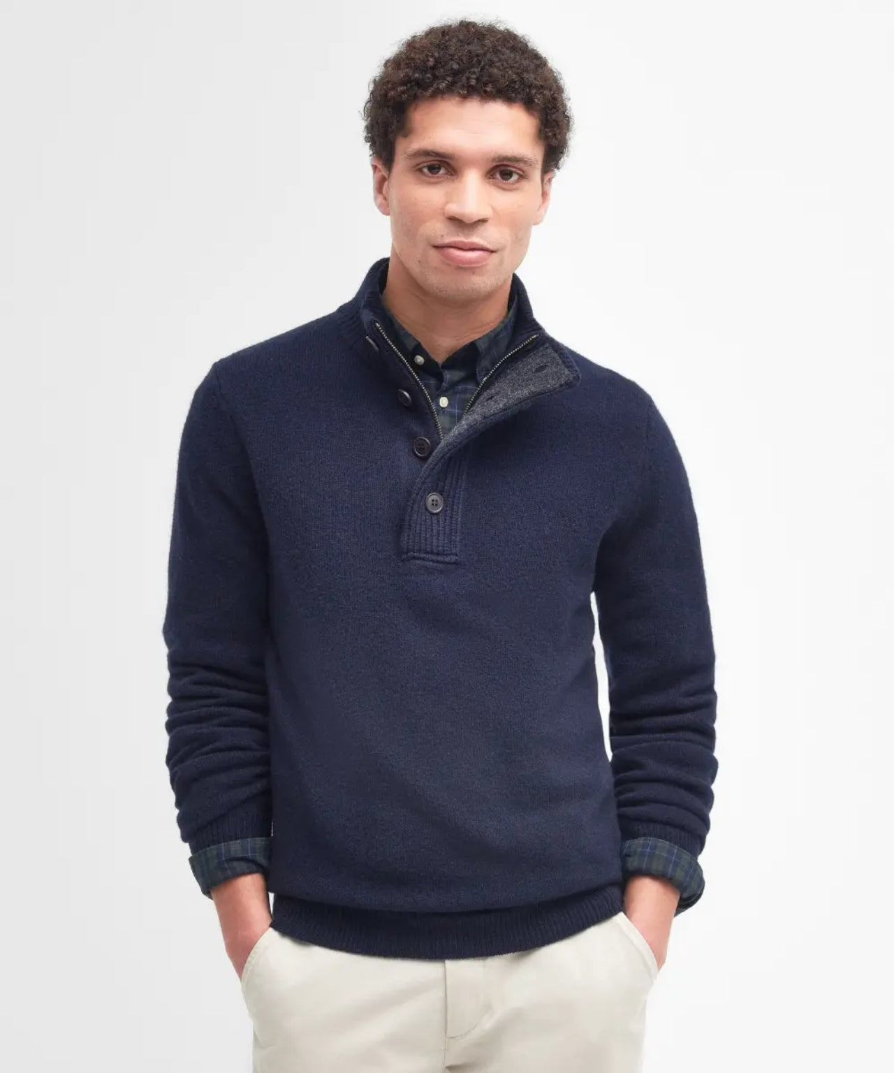 Zip-up button-down sweater | Navy Blue