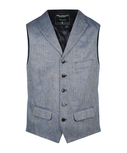 Zijden Gilet | Grijs Blauw Ruit