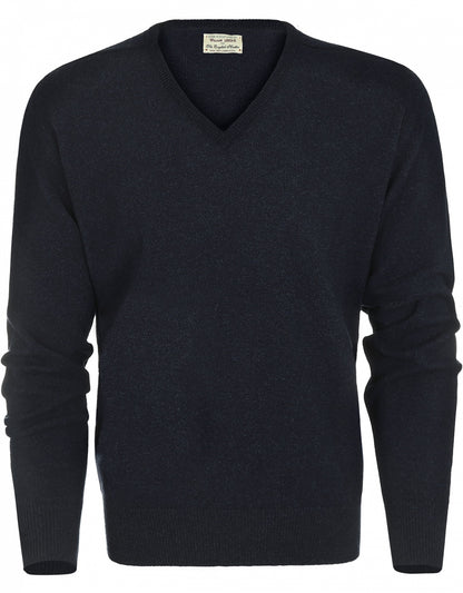 William Lockie V-neck Lambswool Pullover | Oxford Blue