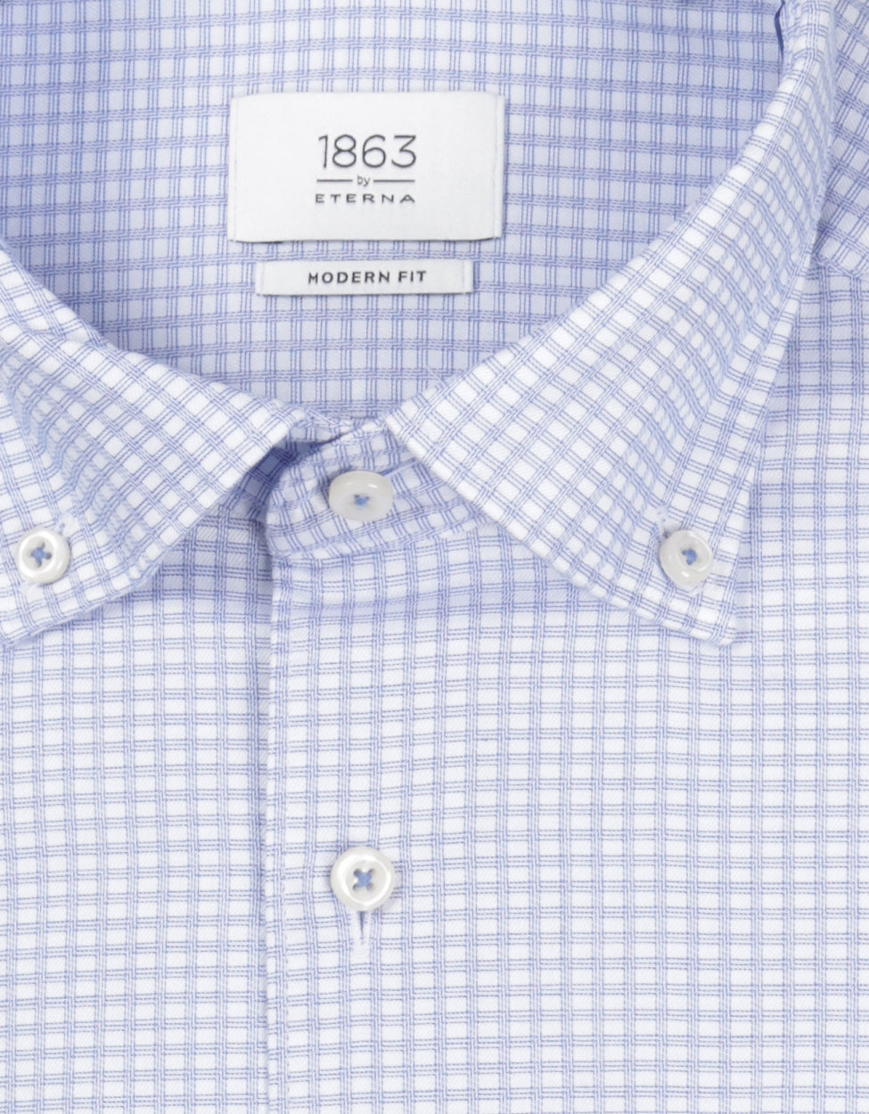 Shirt katoen BD | Micro ruit Wit-Lichtblauw