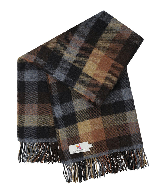 Irish Plaid of Shetland Wool | Brown CharcoalGrey Rust Box Plaid