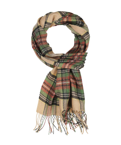 Merino Luxury Wool Scarf | Green Brown Charcaol Camel Check