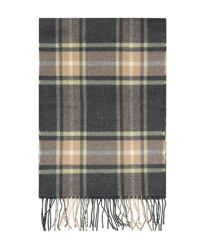 Merino Luxury Wool Scarf | Grey Beige and Light Green Check