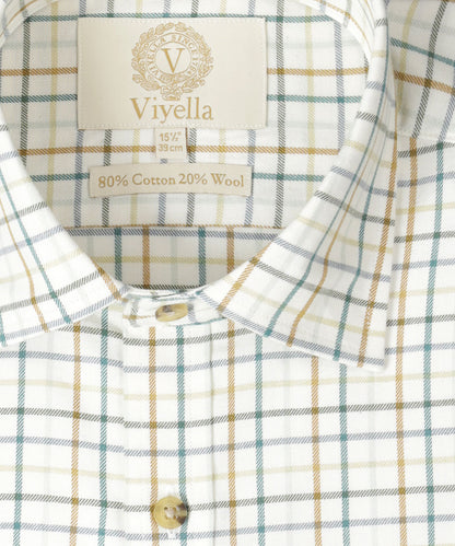 Shirt | Wit kleine ruit Bruin/Aqua/Lichtgroen