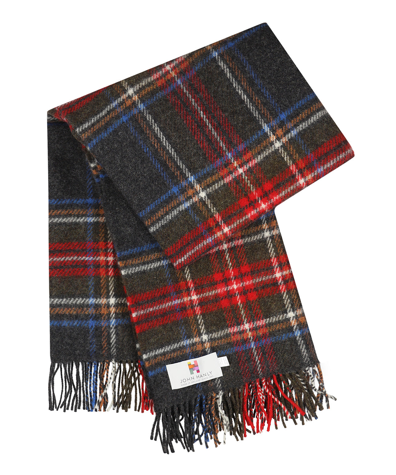 John Hanly Plaid Shetland | Grey Red Stewart Plaid