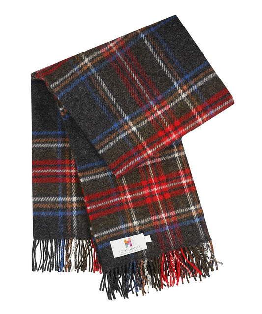 Irisches Karomuster aus Shetlandwolle | Grau-Rotes Stewart-Karo