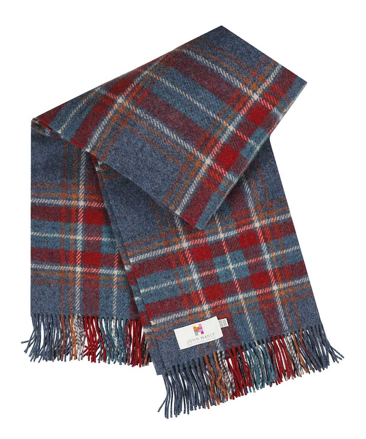 John Hanly Plaid Shetland | Denim Blue Rust Red Plaid