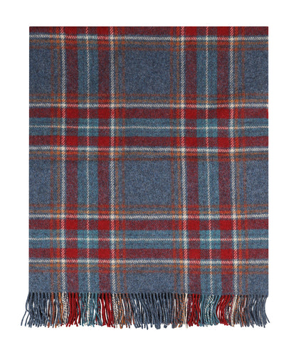 John Hanly Plaid Shetland | Denim Blue Rust Red Plaid