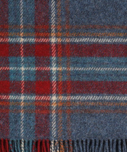 John Hanly Plaid Shetland | Denim Blue Rust Red Plaid