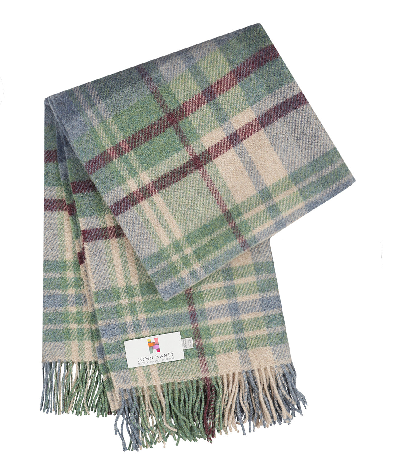 John Hanly Plaid Shetland | Denim Green Camel Burgundy Plaid