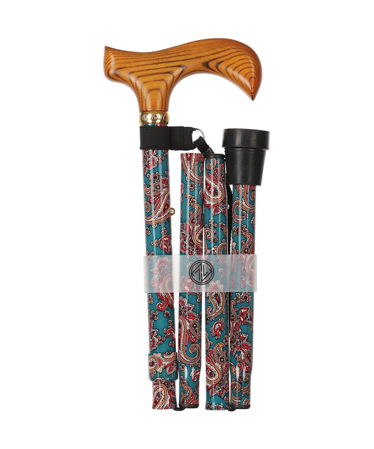 Faltbarer Gehstock | Grün Paisley