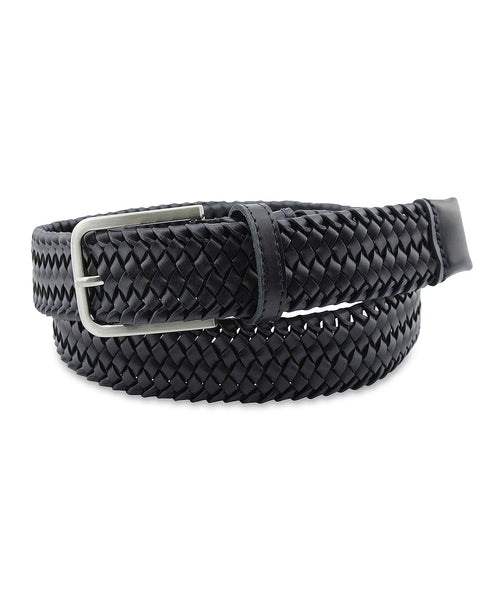 Elegant Braided Leather Belt | Navy Blue