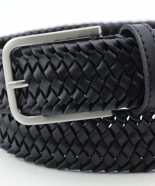 Elegant Braided Leather Belt | Navy Blue