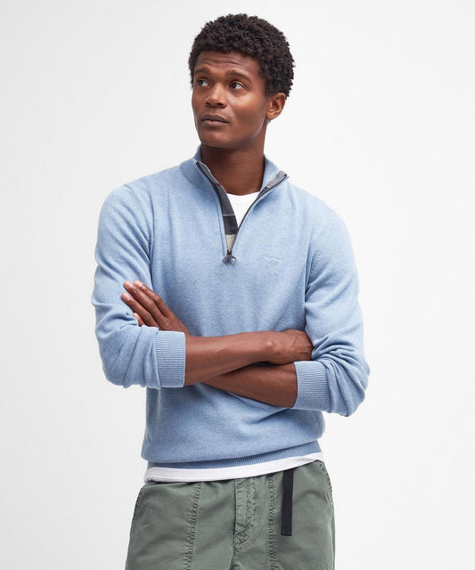 Barbour Baumwollpullover mit halbem Reißverschluss | Blau