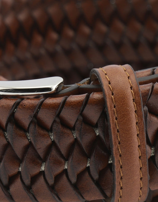 Elastischer, geflochtener Ledergürtel | Braun