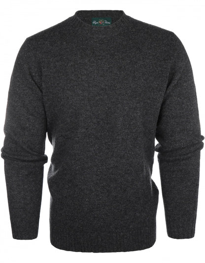 Alan Paine Shetland Crew Neck Pullover | Charcoal Grey