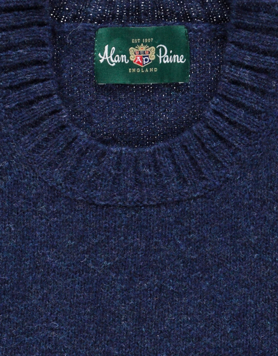 Alan Paine Shetland-Pullover mit Rundhalsausschnitt | Denimblau