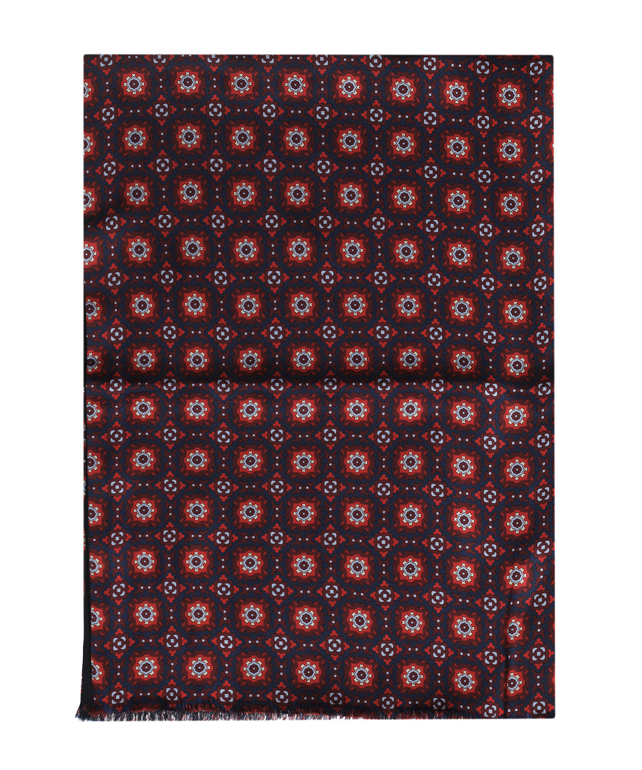 Sjaal Zijde/Wol | Navy Rood Patroon