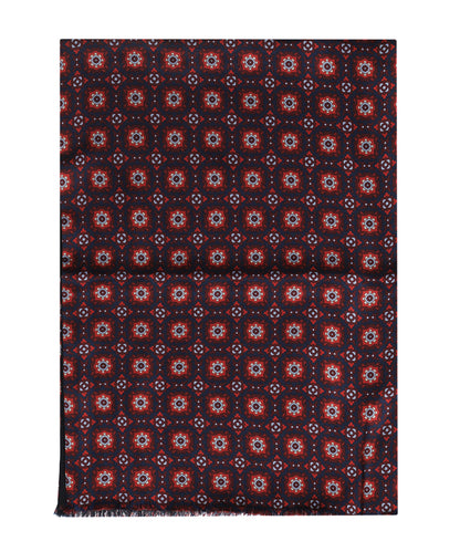 Sjaal Zijde/Wol | Navy Rood Patroon
