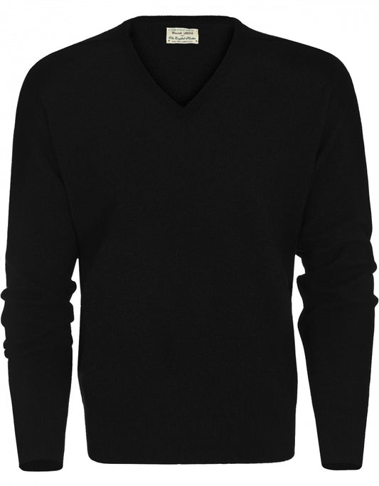 William Lockie V-neck Lambswool Pullover | Black