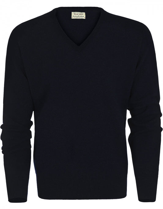 William Lockie V-neck Lambswool Pullover | Navy