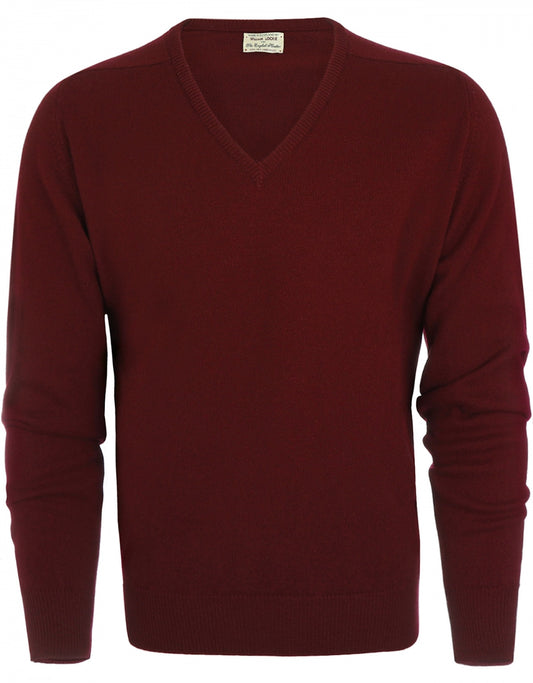 William Lockie V-neck Lambswool Pullover | Bordeaux