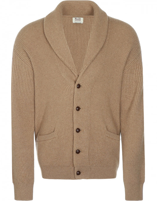 Strickjacke mit Knöpfen und Schalkragen aus Kamelhaar | Natur