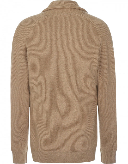 Strickjacke mit Knöpfen und Schalkragen aus Kamelhaar | Natur
