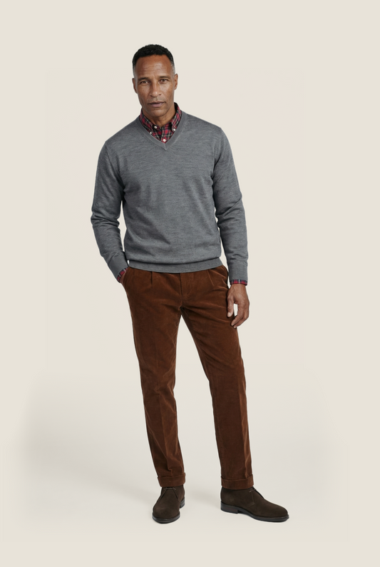 Merino wool v-neck sweater | Grey