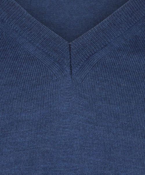 Pullover merino wol v-hals | Blauw