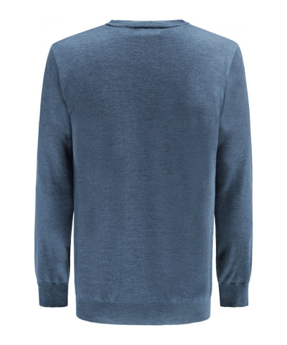 Merino V-Hals Pullover | Staal Blauw Melange