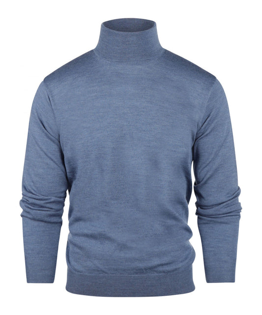Rollkragenpullover aus Merinowolle | Blau-Mix