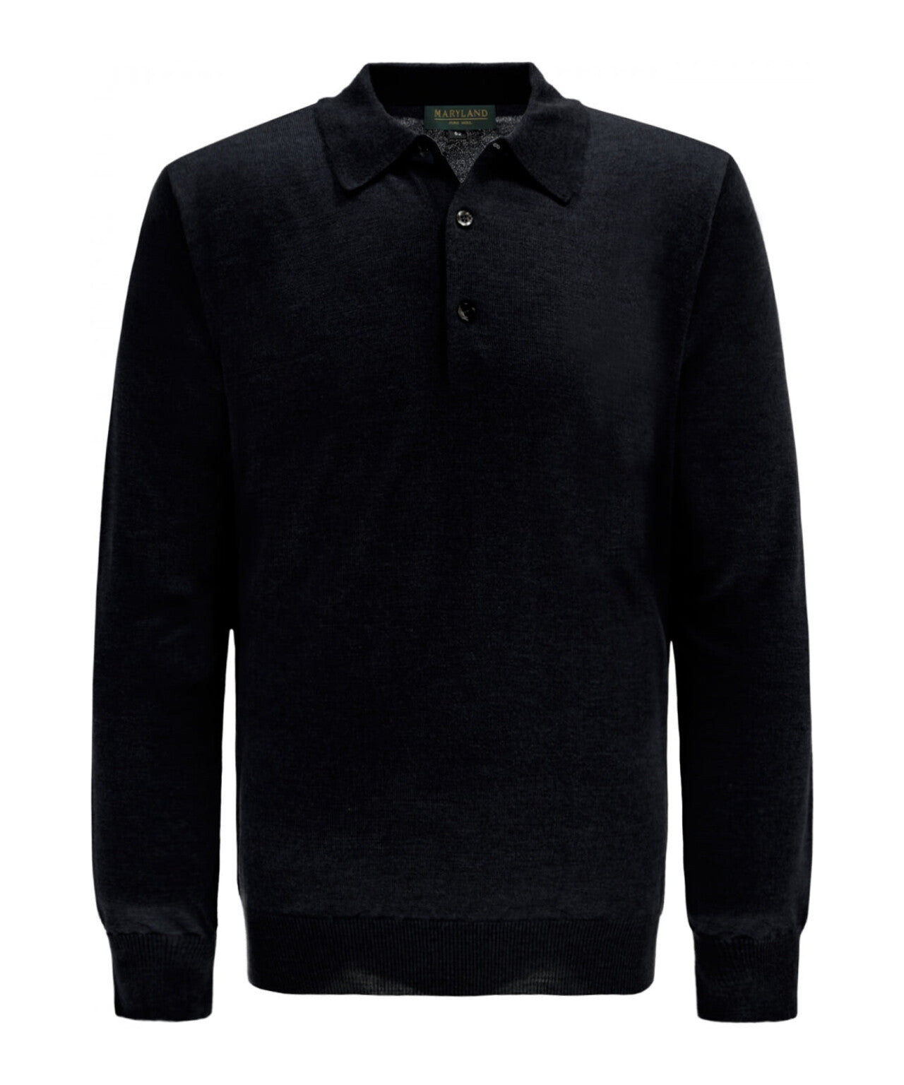 Polo-Pullover aus Merinowolle | Schwarz