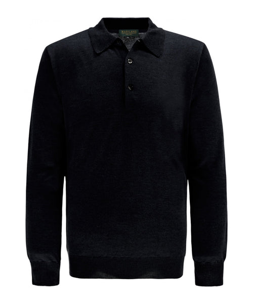 Pullover polo merino wool | Black